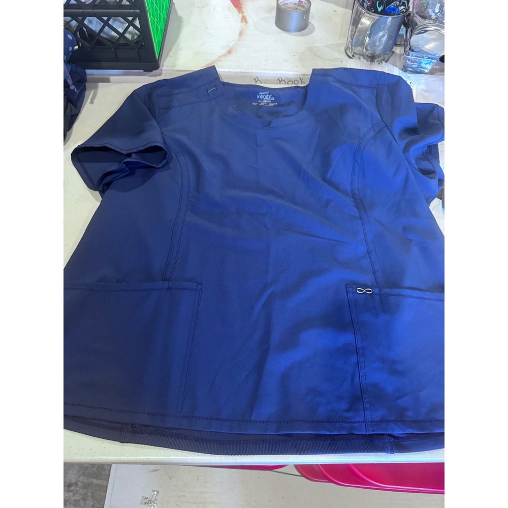 Cherokee Infinity Women Royal Blue Scrub Top 3XL Antimicrobial CK623 V-Neck NWT